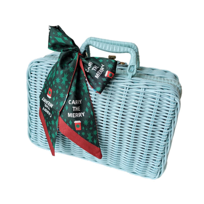 Hand Woven Rattan Basket Food Storage Basket for Kitchen Bathroom Restaurant blue