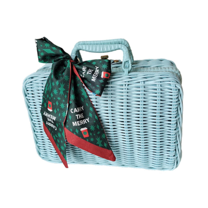 Hand Woven Rattan Basket Food Storage Basket for Kitchen Bathroom Restaurant blue