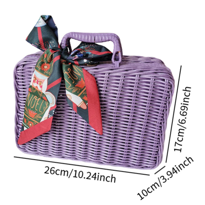 Hand Woven Rattan Basket Food Storage Basket for Kitchen Bathroom Restaurant purple