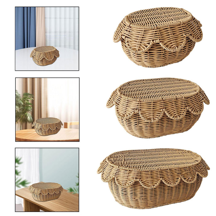 Woven Bread Basket Dustproof Woven Serving Basket for Restaurant Home Picnic S