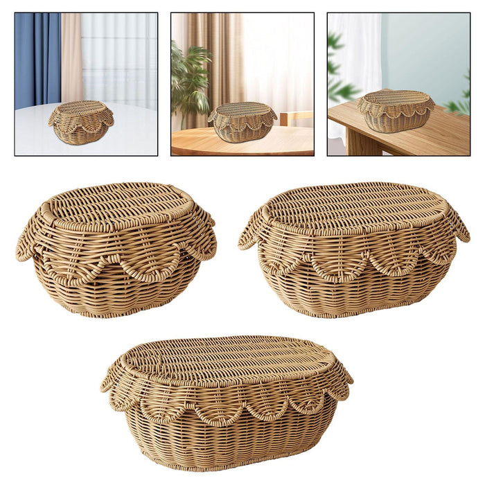 Woven Bread Basket Dustproof Woven Serving Basket for Restaurant Home Picnic S