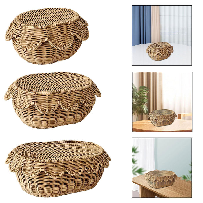 Woven Bread Basket Dustproof Woven Serving Basket for Restaurant Home Picnic S