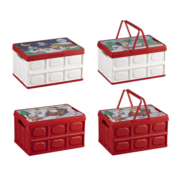 Foldable Storage Box Container Stackable Portable Crates for Snack Toy Books white red non handle