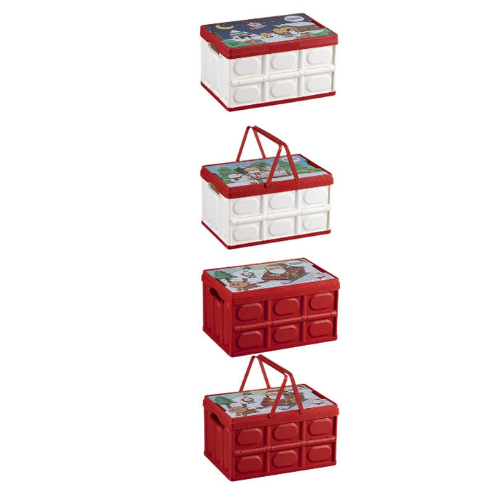 Foldable Storage Box Container Stackable Portable Crates for Snack Toy Books white red non handle