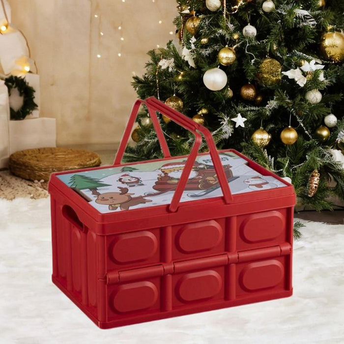 Foldable Storage Box Container Stackable Portable Crates for Snack Toy Books red with handle