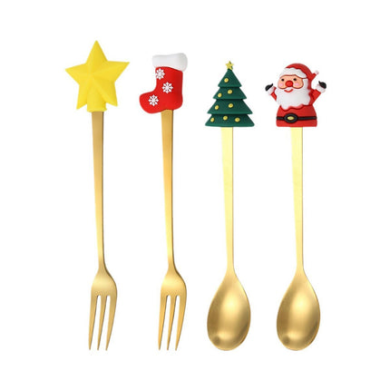 4 Pieces Christmas Spoons Set with Gift Box for Daily Use Restaurant Wedding Red Box