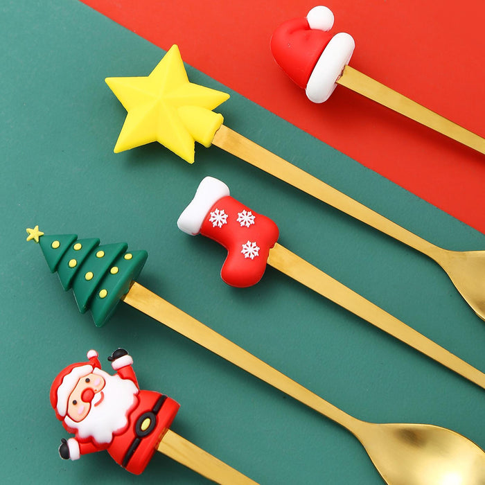 4 Pieces Christmas Spoons Set with Gift Box for Daily Use Restaurant Wedding Red Box