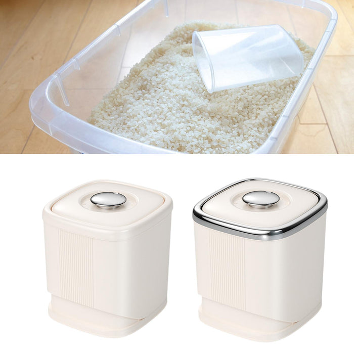 Grain Rice Container Dry Food Container Rice Bin for Countertop Kitchen Nuts Beige