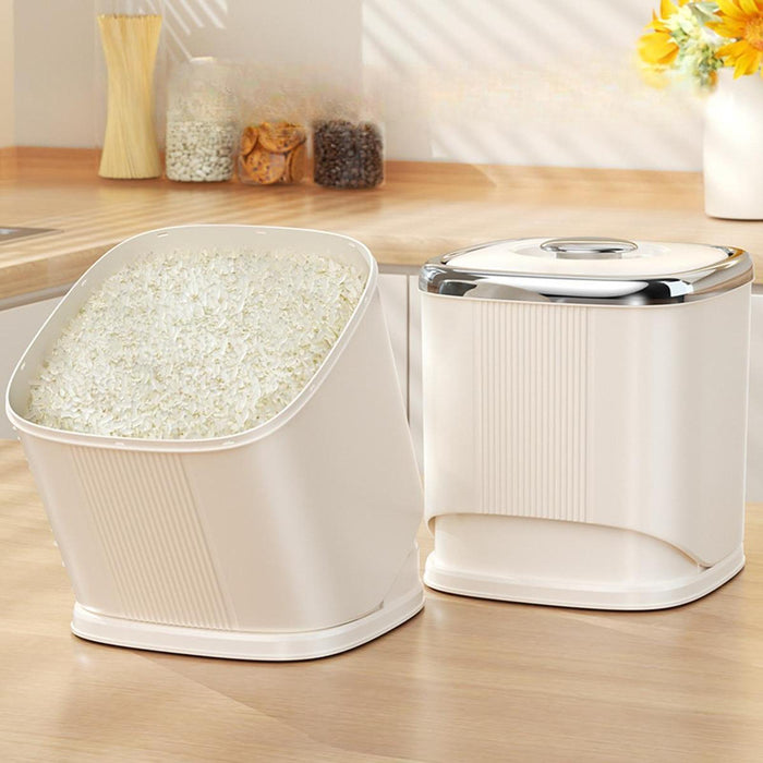 Grain Rice Container Dry Food Container Rice Bin for Countertop Kitchen Nuts Beige silver