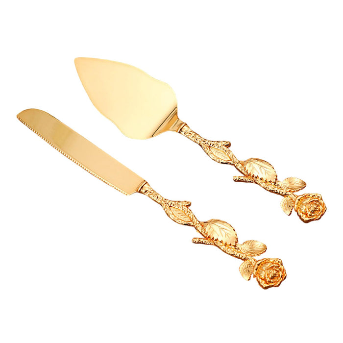 Wedding Cake Knives Server Set Elegant Rose Handle Cake Cutting Set for Gifts gold