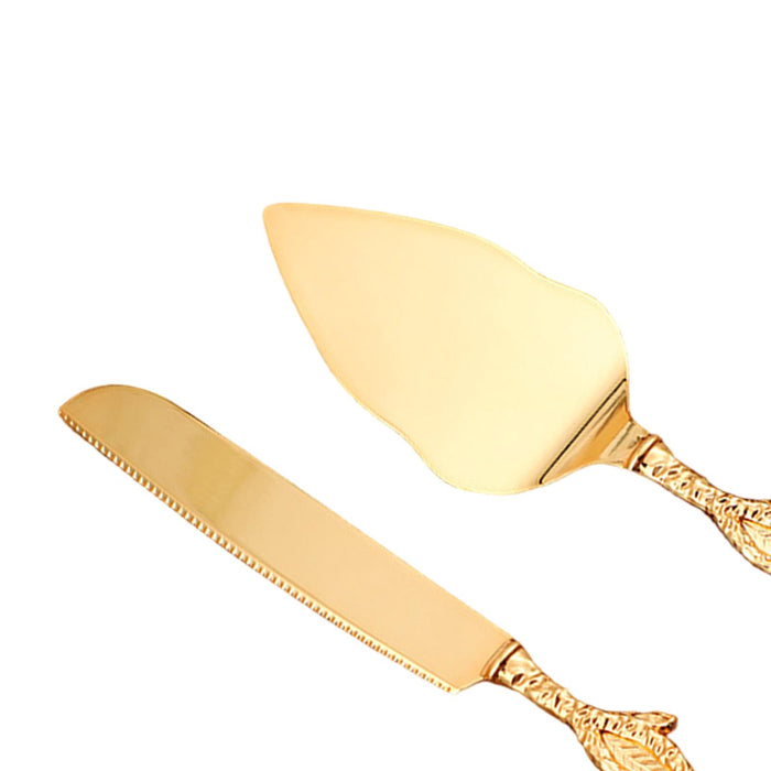 Wedding Cake Knives Server Set Elegant Rose Handle Cake Cutting Set for Gifts gold