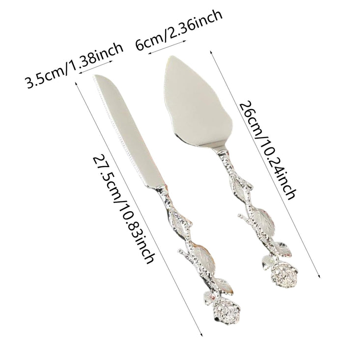 Wedding Cake Knives Server Set Elegant Rose Handle Cake Cutting Set for Gifts silvery