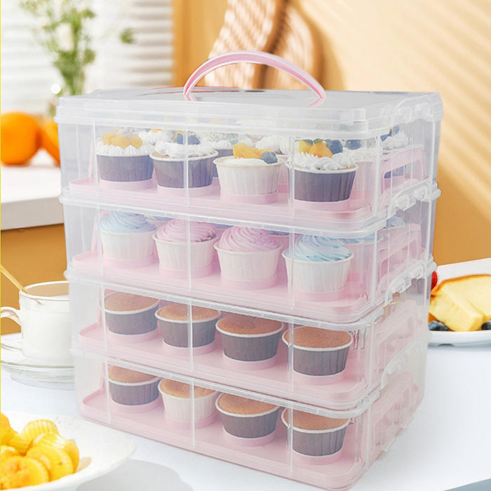 4 Tier Cupcake Carrier Portable Cupcake Holder for Muffin Cookie Cheesecakes pink