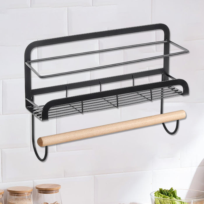 Wall Mounted Spice Rack Solid Multipurpose Toilet Storage Shelf for Home Use Black