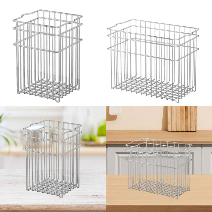 Wire Basket Stainless Steel Organizing Rustic Storage Bin for RV Office Home 13x13x19.5cm