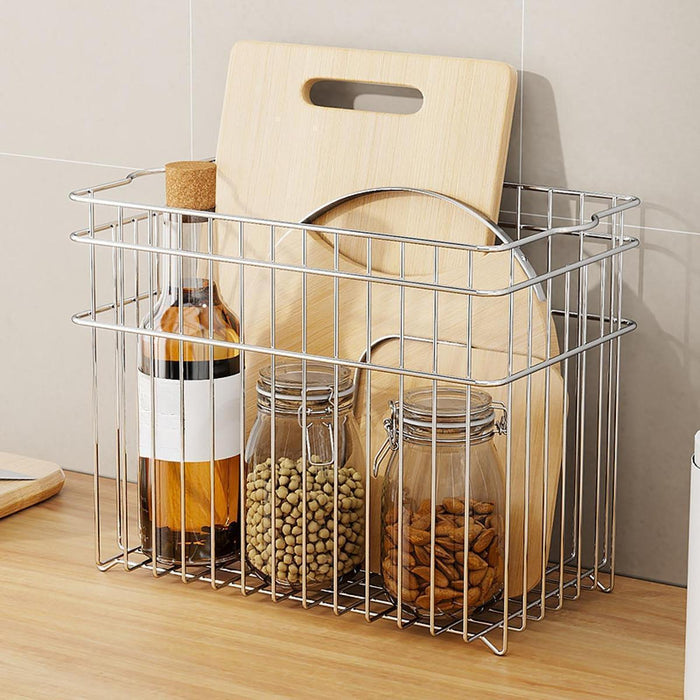 Wire Basket Stainless Steel Organizing Rustic Storage Bin for RV Office Home 13x13x19.5cm