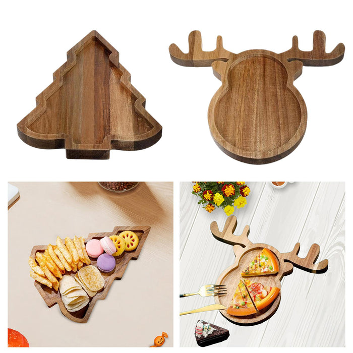 Christmas Wooden Serving Tray Dessert Plates for Centerpiece Kitchen Parties Christmas Tree