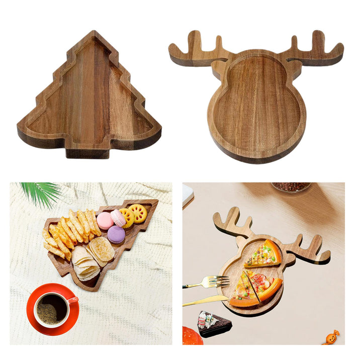 Christmas Wooden Serving Tray Dessert Plates for Centerpiece Kitchen Parties Christmas Tree