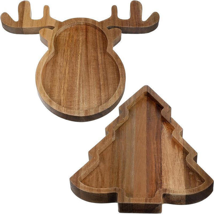 Christmas Wooden Serving Tray Dessert Plates for Centerpiece Kitchen Parties Christmas Tree