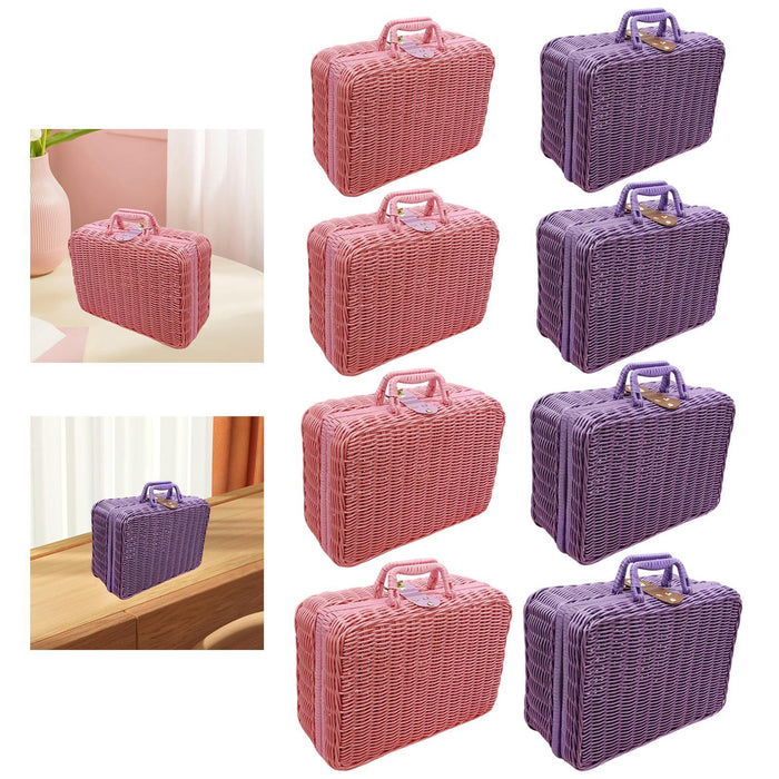 Crofta Woven Suitcase with Handle Portable Picnic Suitcase for Home Outings Desktop Pink S