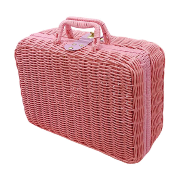 Crofta Woven Suitcase with Handle Portable Picnic Suitcase for Home Outings Desktop Pink S