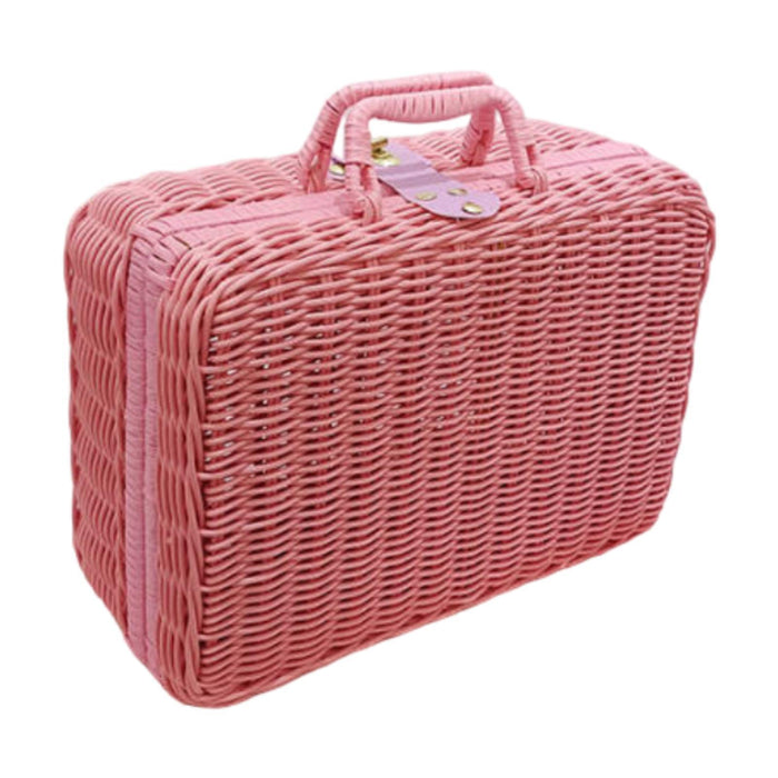 Crofta Woven Suitcase with Handle Portable Picnic Suitcase for Home Outings Desktop Pink L