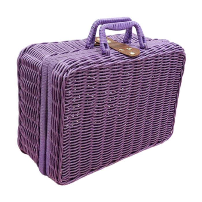 Crofta Woven Suitcase with Handle Portable Picnic Suitcase for Home Outings Desktop Violet S