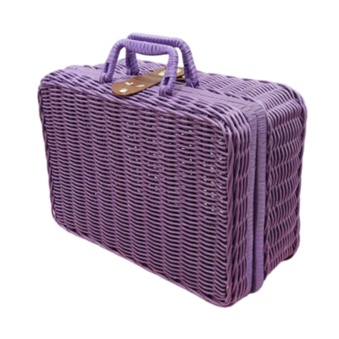 Crofta Woven Suitcase with Handle Portable Picnic Suitcase for Home Outings Desktop Violet S