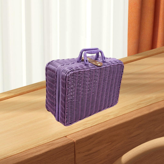 Crofta Woven Suitcase with Handle Portable Picnic Suitcase for Home Outings Desktop Violet S