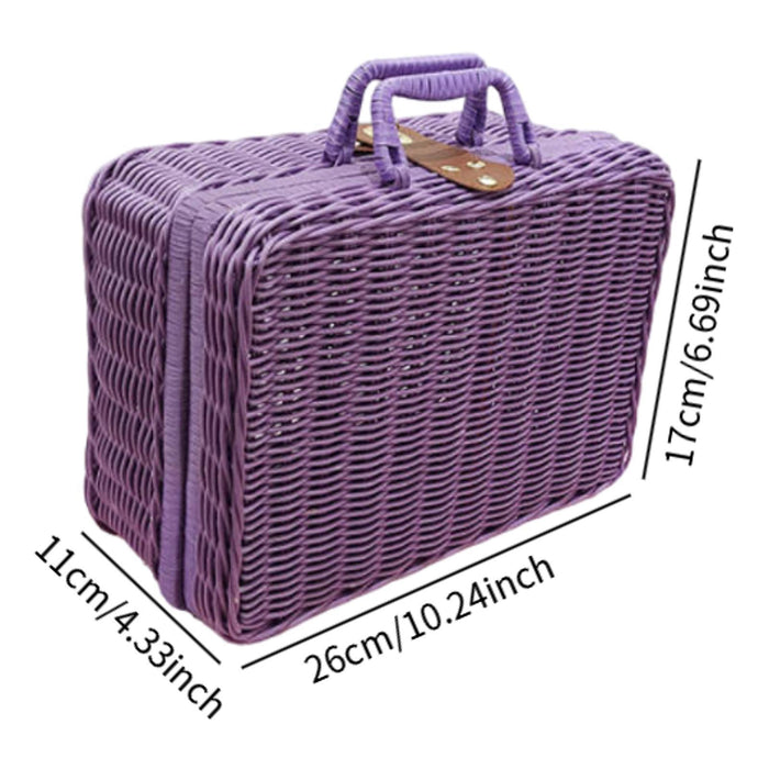 Crofta Woven Suitcase with Handle Portable Picnic Suitcase for Home Outings Desktop Violet M