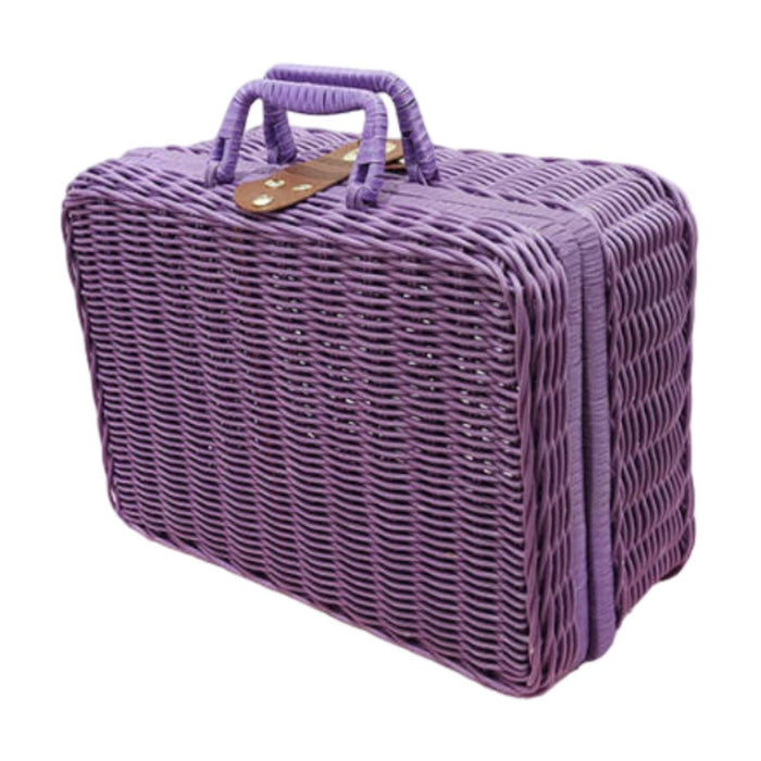 Crofta Woven Suitcase with Handle Portable Picnic Suitcase for Home Outings Desktop Violet M