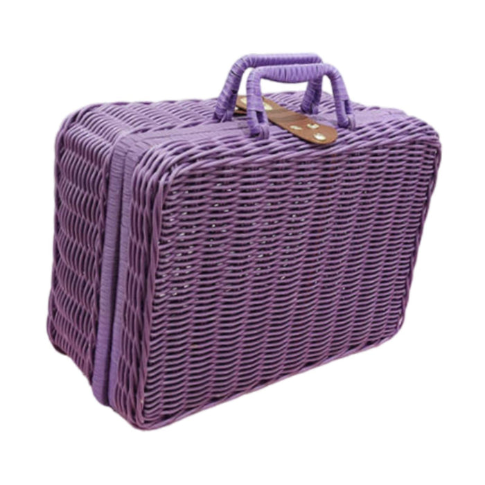 Crofta Woven Suitcase with Handle Portable Picnic Suitcase for Home Outings Desktop Violet M