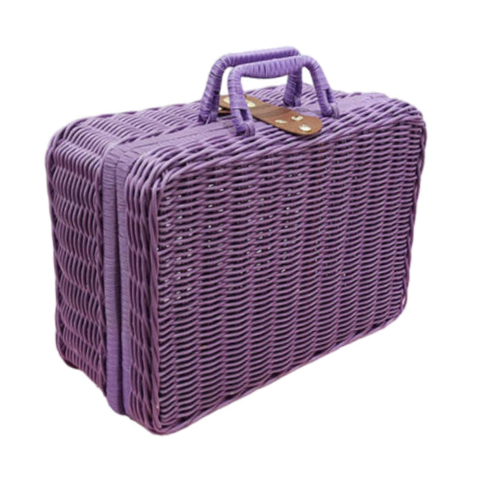 Crofta Woven Suitcase with Handle Portable Picnic Suitcase for Home Outings Desktop Violet L