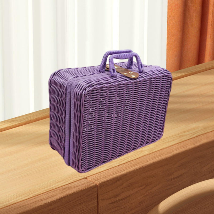 Crofta Woven Suitcase with Handle Portable Picnic Suitcase for Home Outings Desktop Violet XL