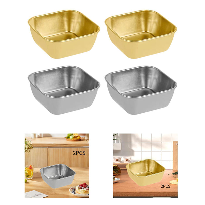 2Pcs Serving Trays Stainless Steel Kitchen Storage Baskets for Barbecue Home Silver