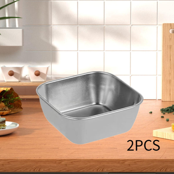 2Pcs Serving Trays Stainless Steel Kitchen Storage Baskets for Barbecue Home Silver