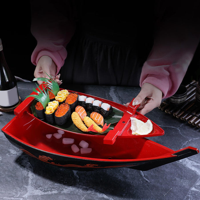 Boat Shape Sushi Plate Meat Ball Serving Tray Sushi Tray for Home Restaurant Red M