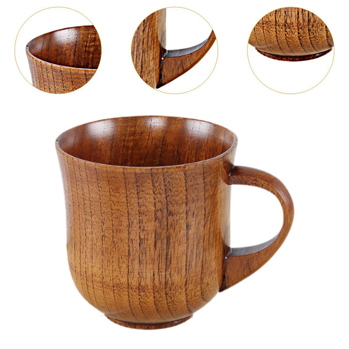 Crofta Wooden Cup Small Polished Simple Milk with Handle Drinking Cup Retro Tea Cup