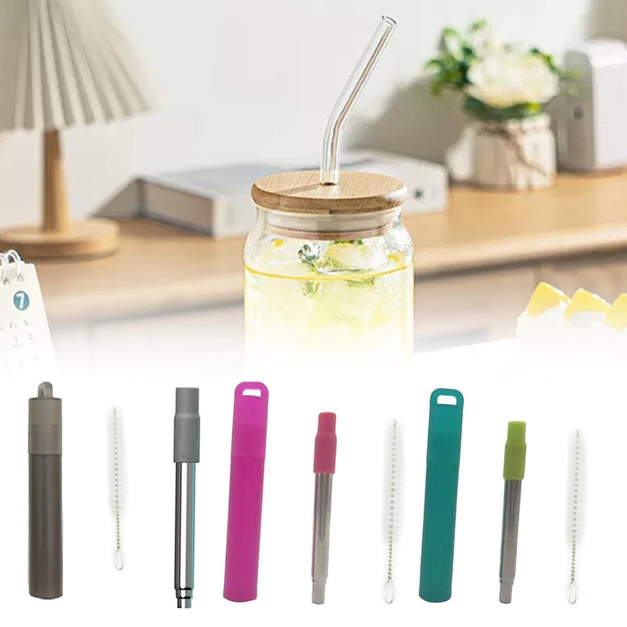 Crofta Reusable Straw Retractable for Drinking Keychain Gifts Long Telescopic Straw grey