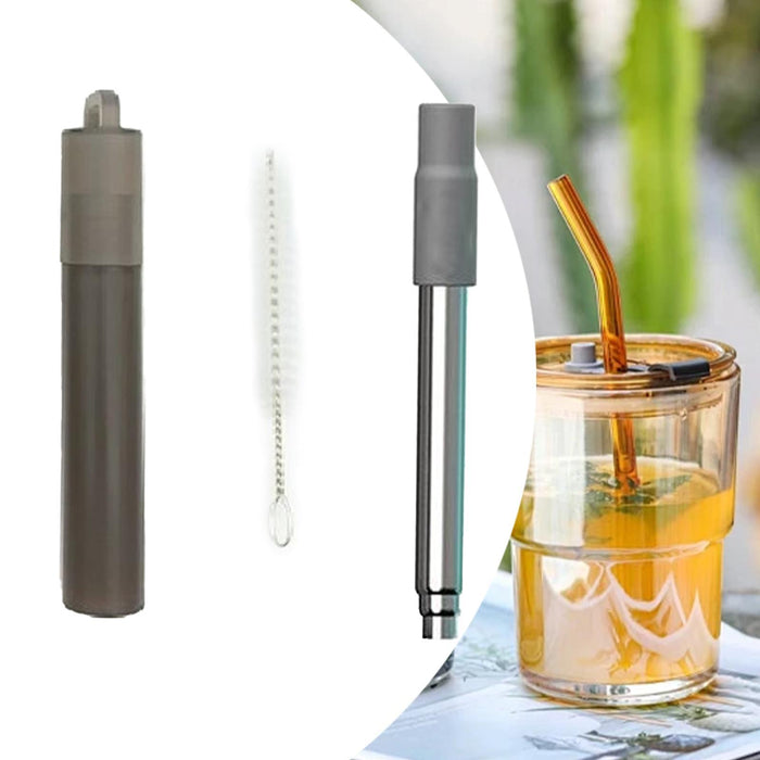 Crofta Reusable Straw Retractable for Drinking Keychain Gifts Long Telescopic Straw grey