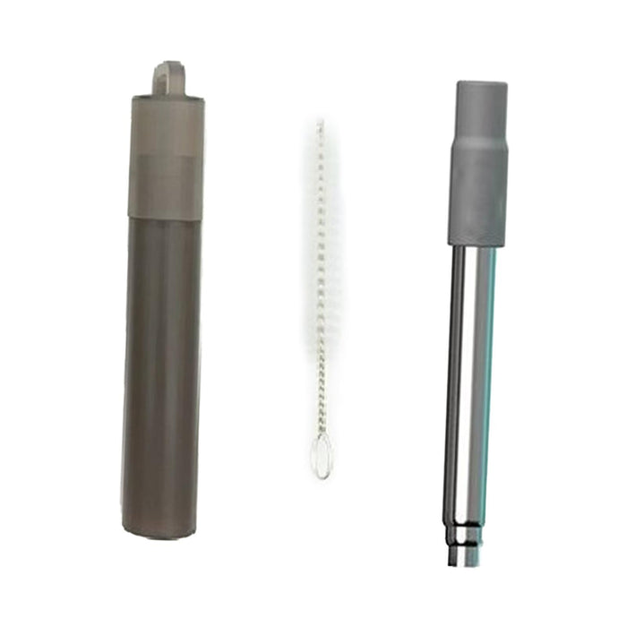 Crofta Reusable Straw Retractable for Drinking Keychain Gifts Long Telescopic Straw grey