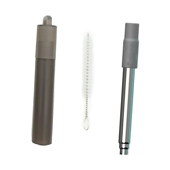 Crofta Reusable Straw Retractable for Drinking Keychain Gifts Long Telescopic Straw grey