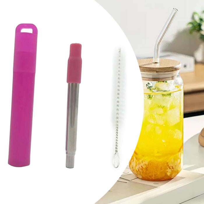 Crofta Reusable Straw Retractable for Drinking Keychain Gifts Long Telescopic Straw violet