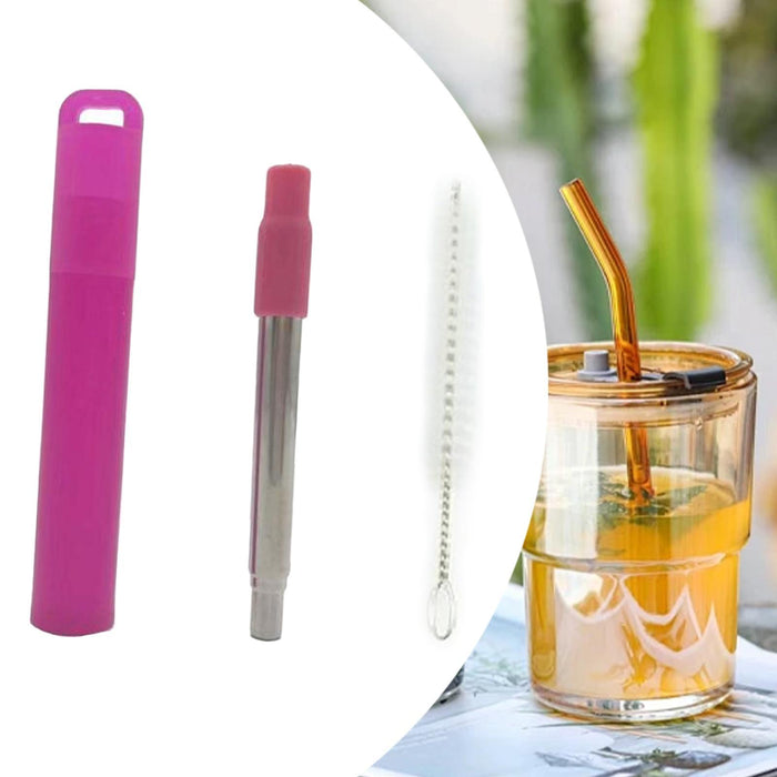 Crofta Reusable Straw Retractable for Drinking Keychain Gifts Long Telescopic Straw violet