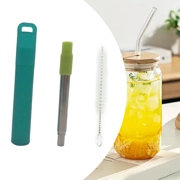 Crofta Reusable Straw Retractable for Drinking Keychain Gifts Long Telescopic Straw green