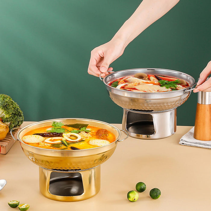 Crofta Alcohol Stoveup Hot Warmer Round Chafing Dish for Hotels Home Outdoor 21.2x12.7cm silvery