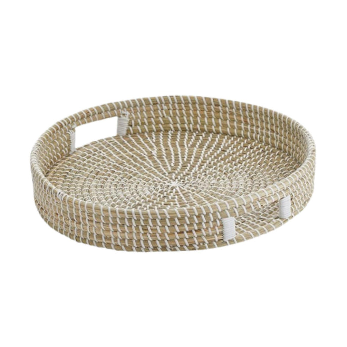 Crofta Woven Serving Tray Seagrass Round Woven Basket for Coffee Table Drinks Snack