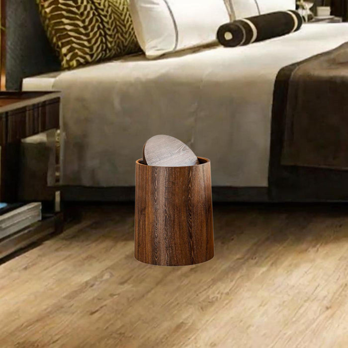 Crofta Wood Grain Trash Can Elegant Household Recycle Bin for Hotel Study Room Dorm L