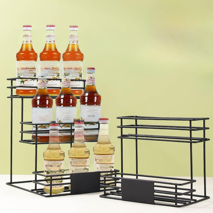 Syrup Bottle Display Stand Metal Storage Rack for Tabletop Pantry Coffee Bar 24.5x17.5x23cm