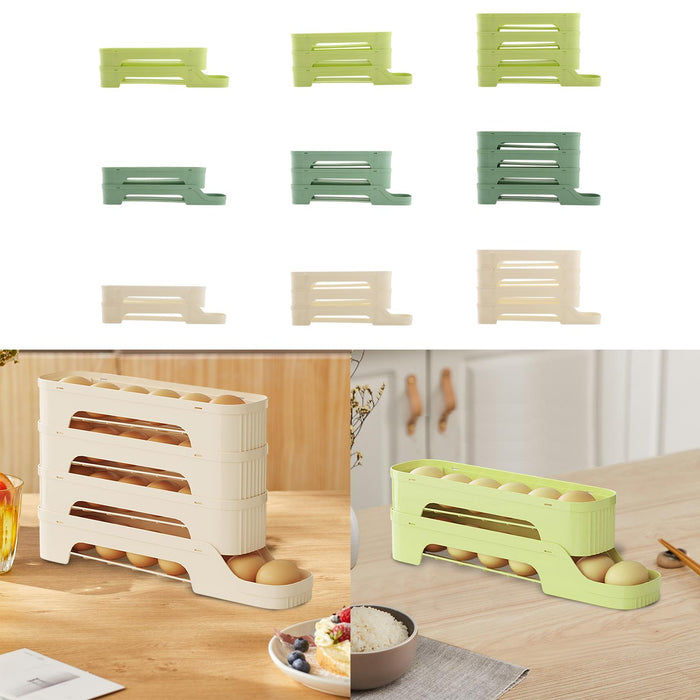 Crofta Refrigerator Egg Storage Rolling Slide Egg Storage Box for Kitchen Organizer 2 layer light green